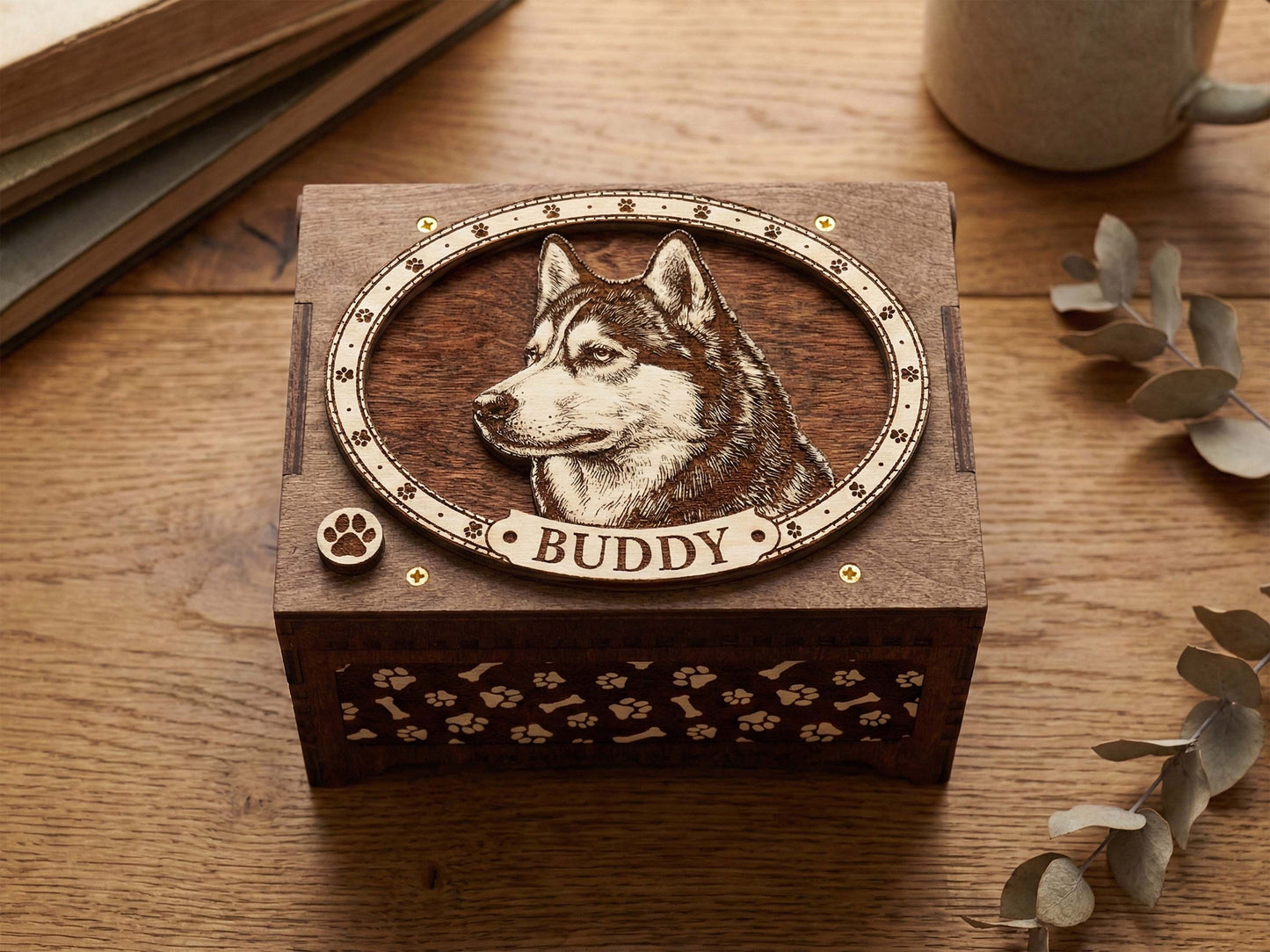 Husky Dog Custom Memorial Music Box, Urn