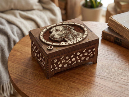 Irish Wolfhound Dog Custom Memorial Music Box, Urn