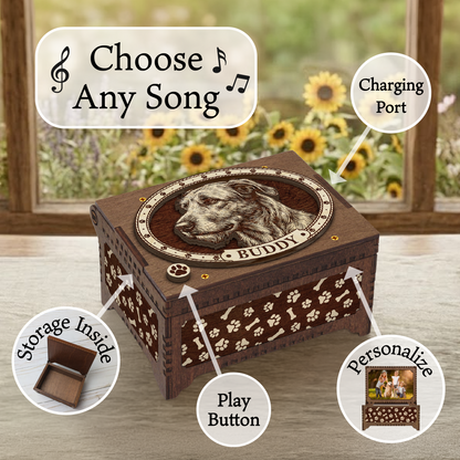 Irish Wolfhound Dog Custom Memorial Music Box, Keepsake Urn