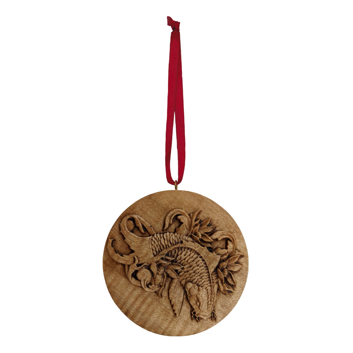 Koi Fish Carved Wood Ornament