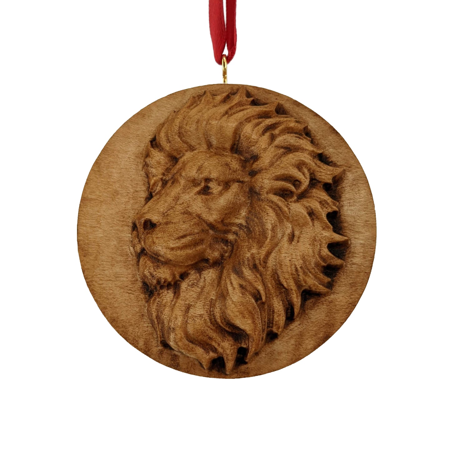 Lion Profile Carved Wood Ornament