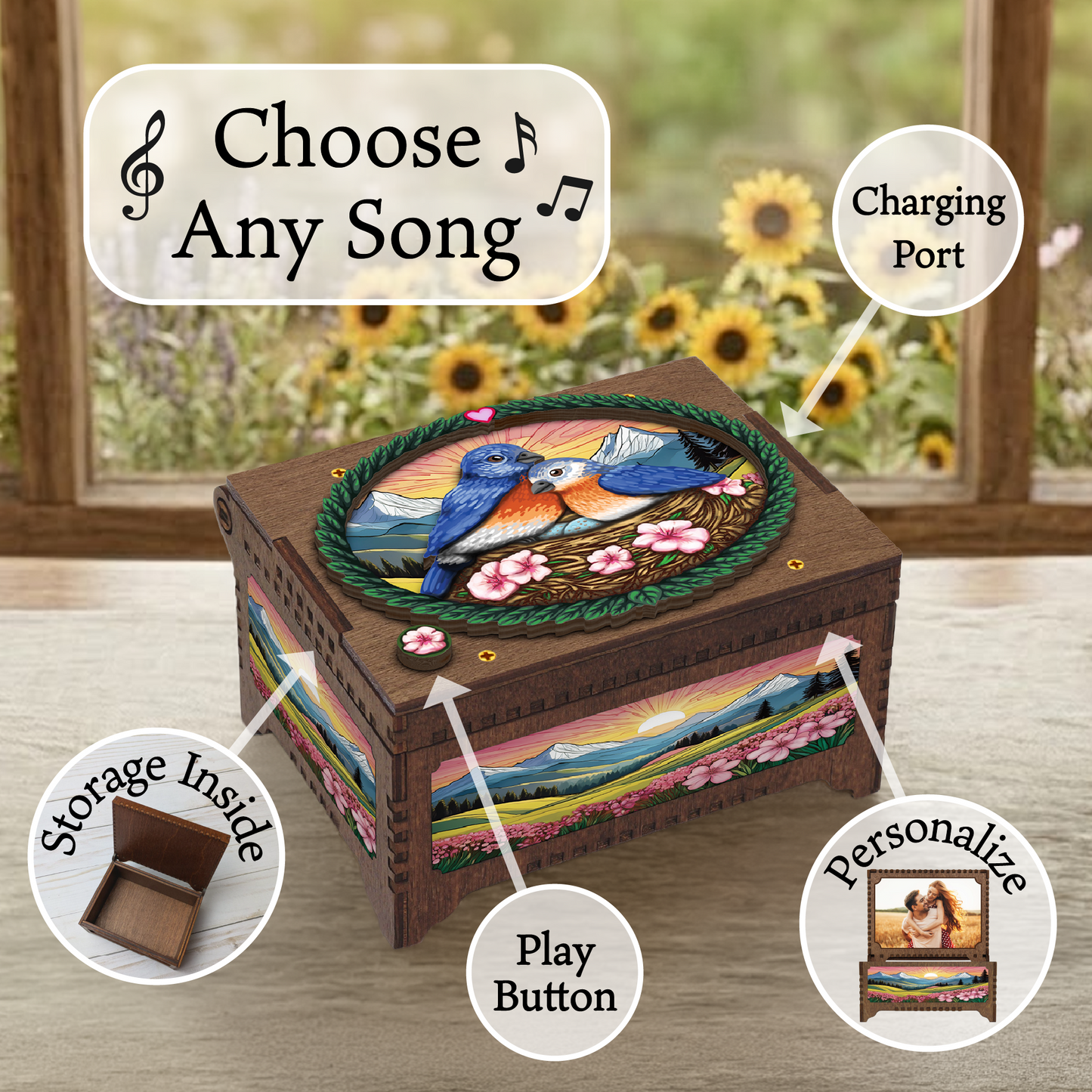 Colorful Lovebirds MP3 Music Box