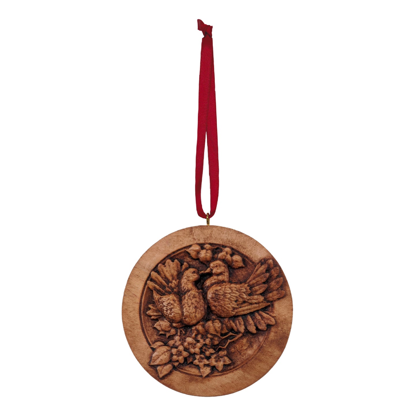 Lovebirds Carved Wood Ornament