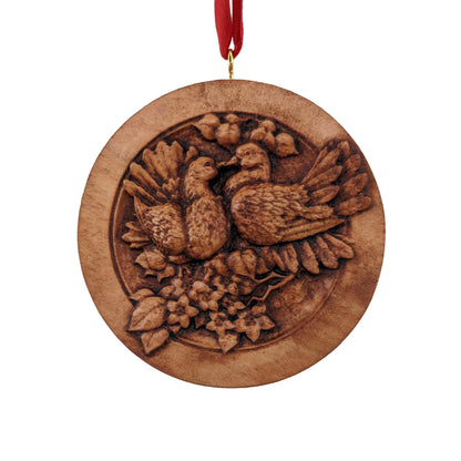 Lovebirds Carved Wood Ornament