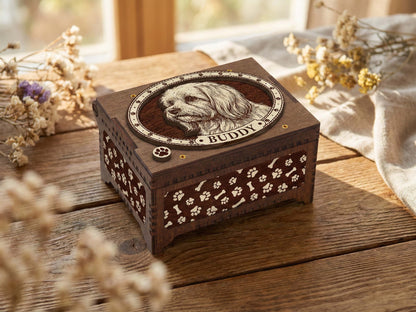 Maltese Dog Custom Memorial Music Box, Urn