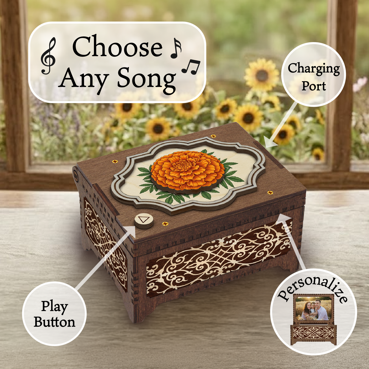 Colorful Marigold Music Box