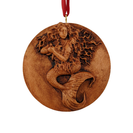 Mermaid Carved Wood Ornament