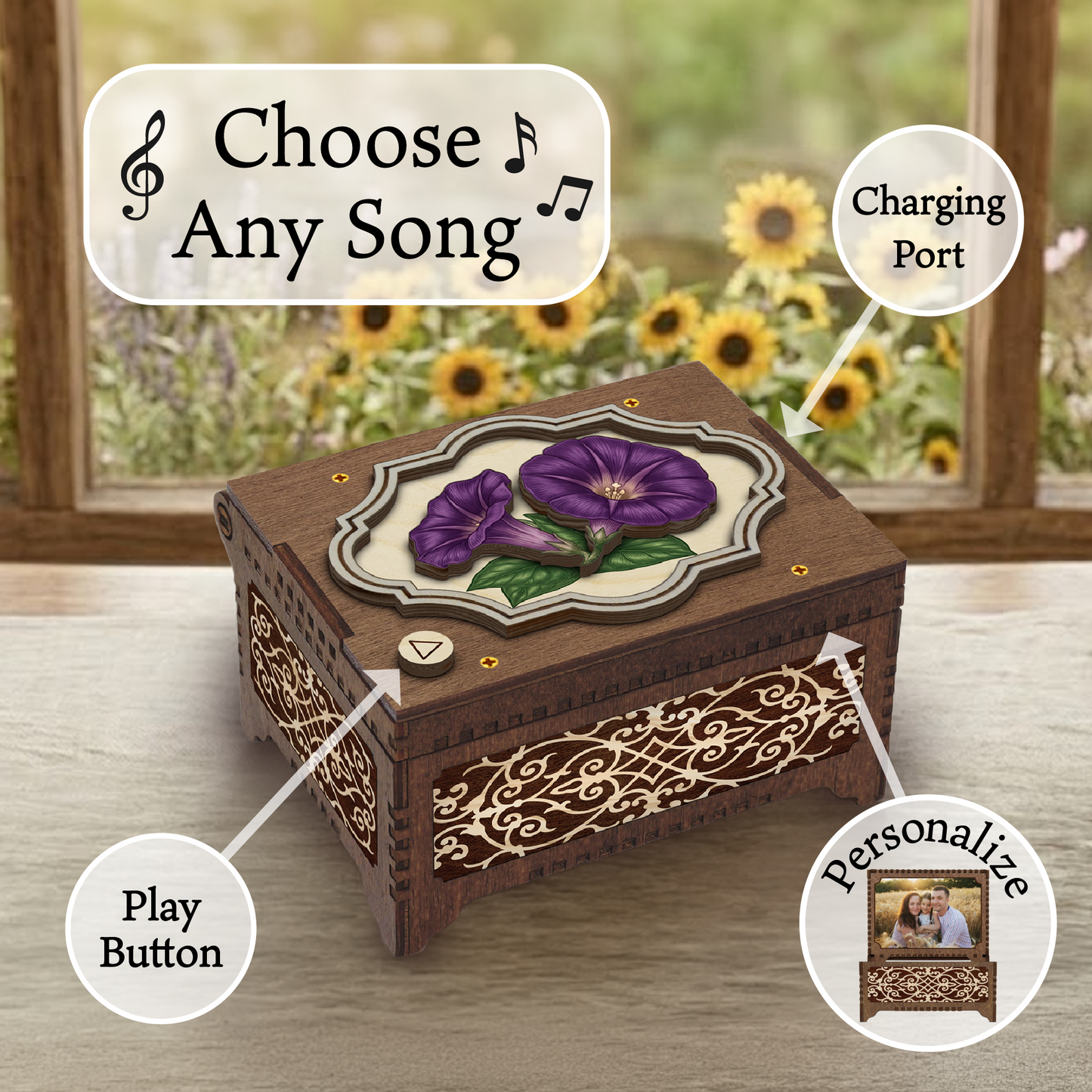 Colorful Morning Glory Music Box