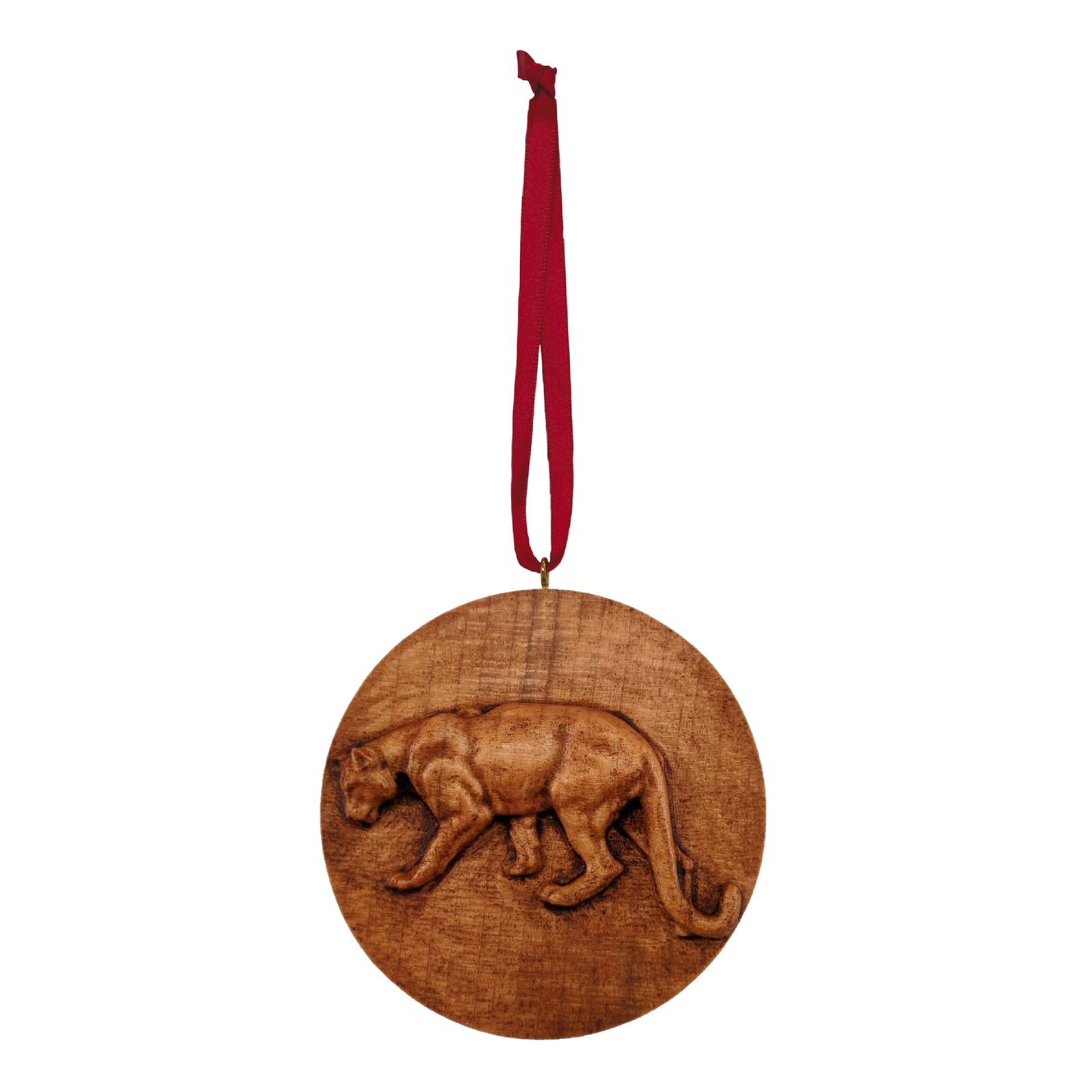 Mountain Lion Carved Wood Ornament