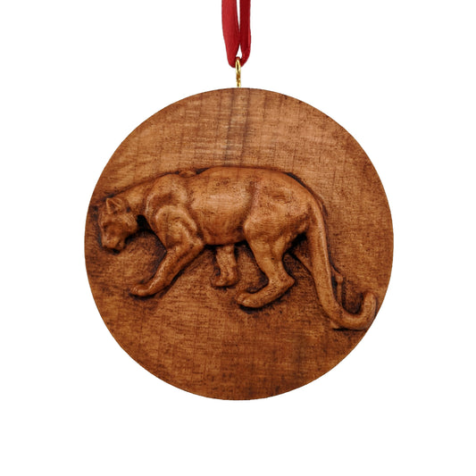 Mountain Lion Carved Wood Ornament