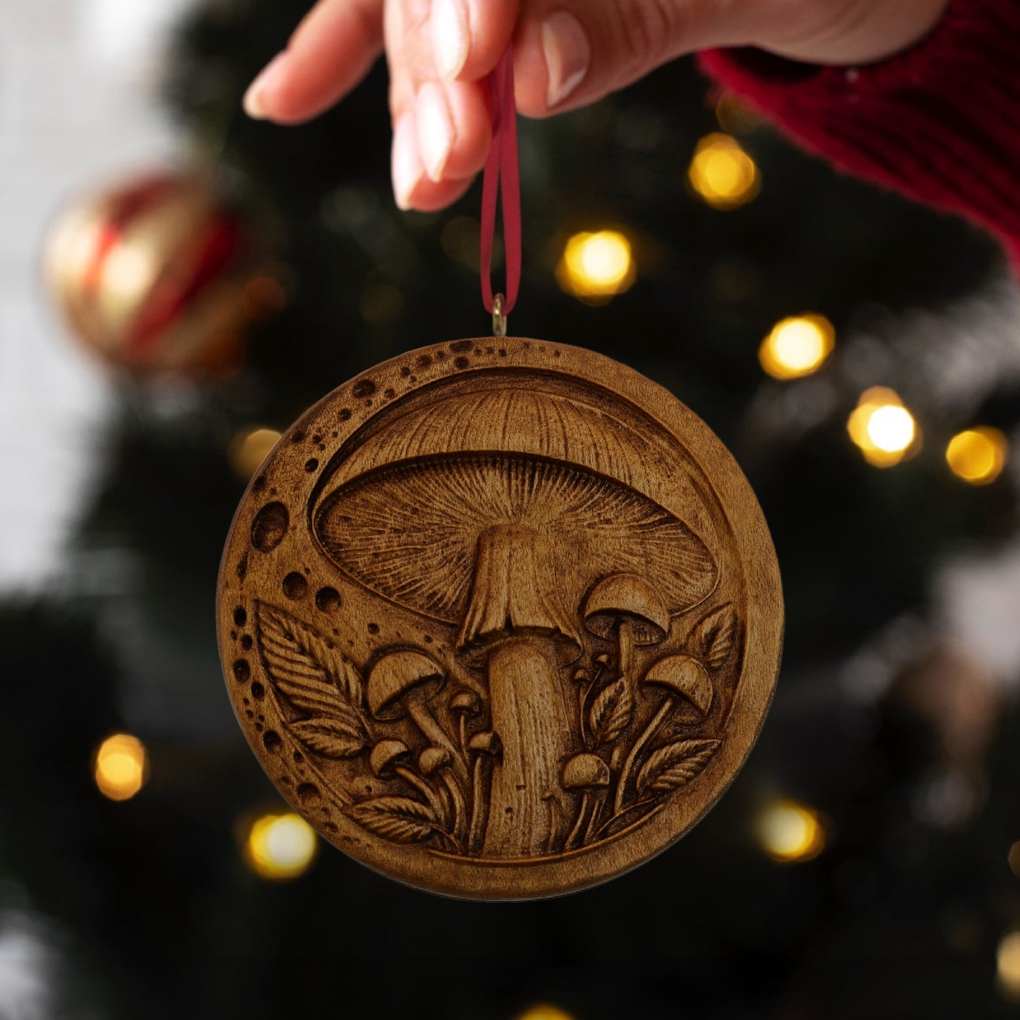 Mushroom Carved Wood Ornament