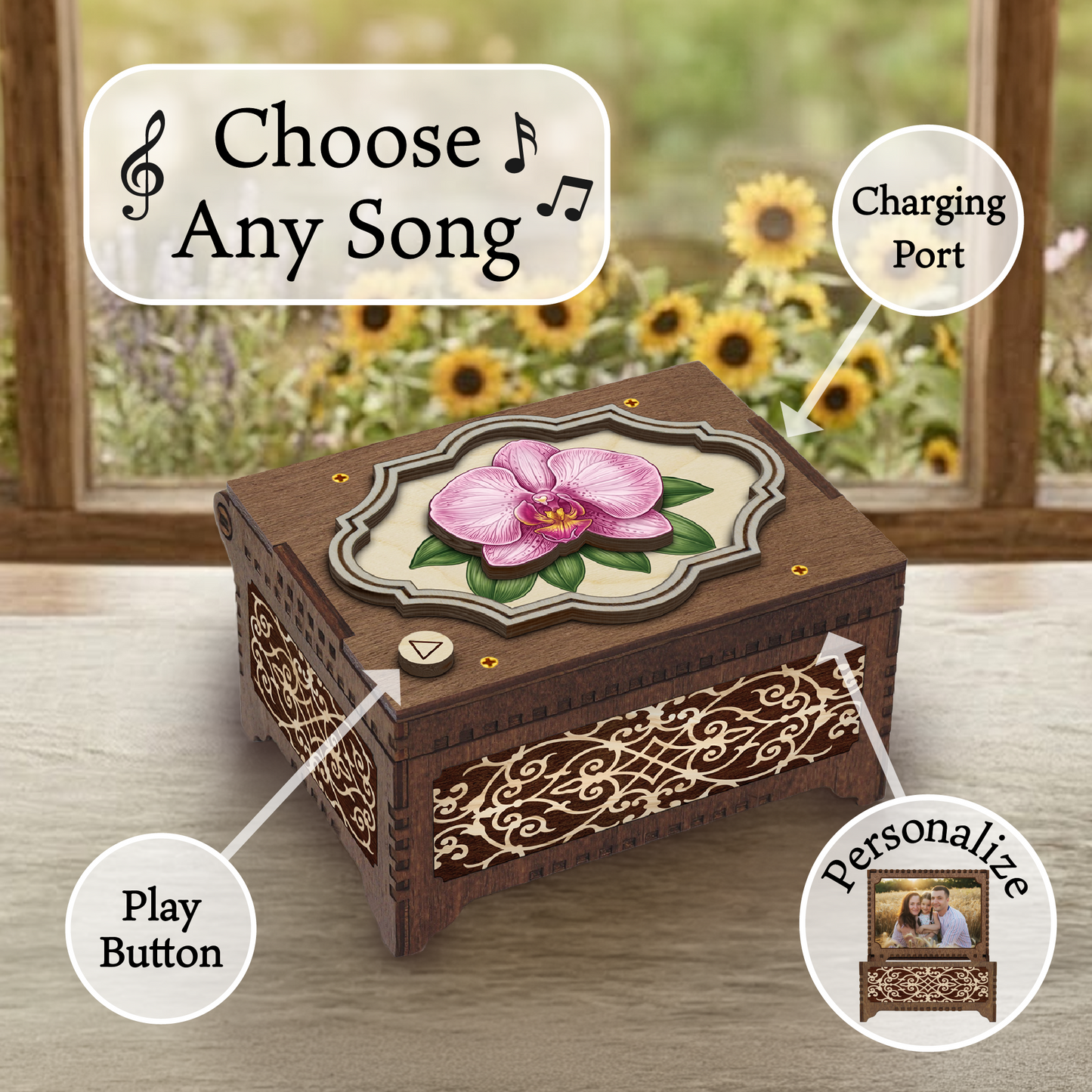 Colorful Orchid Music Box