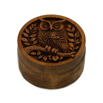 Owl Carved Wood Box