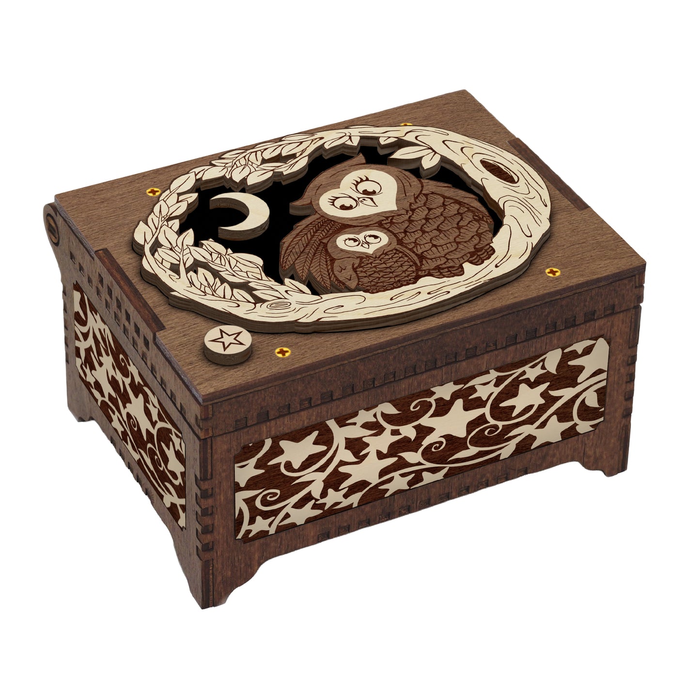 Engraved Mother and Baby Owl MP3 Music Box
