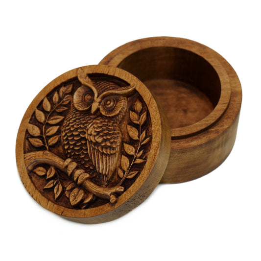 Owl Carved Wood Box