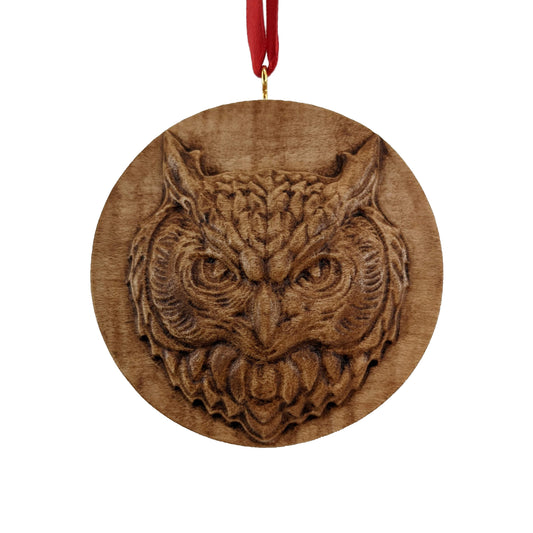 Owl Carved Wood Ornament