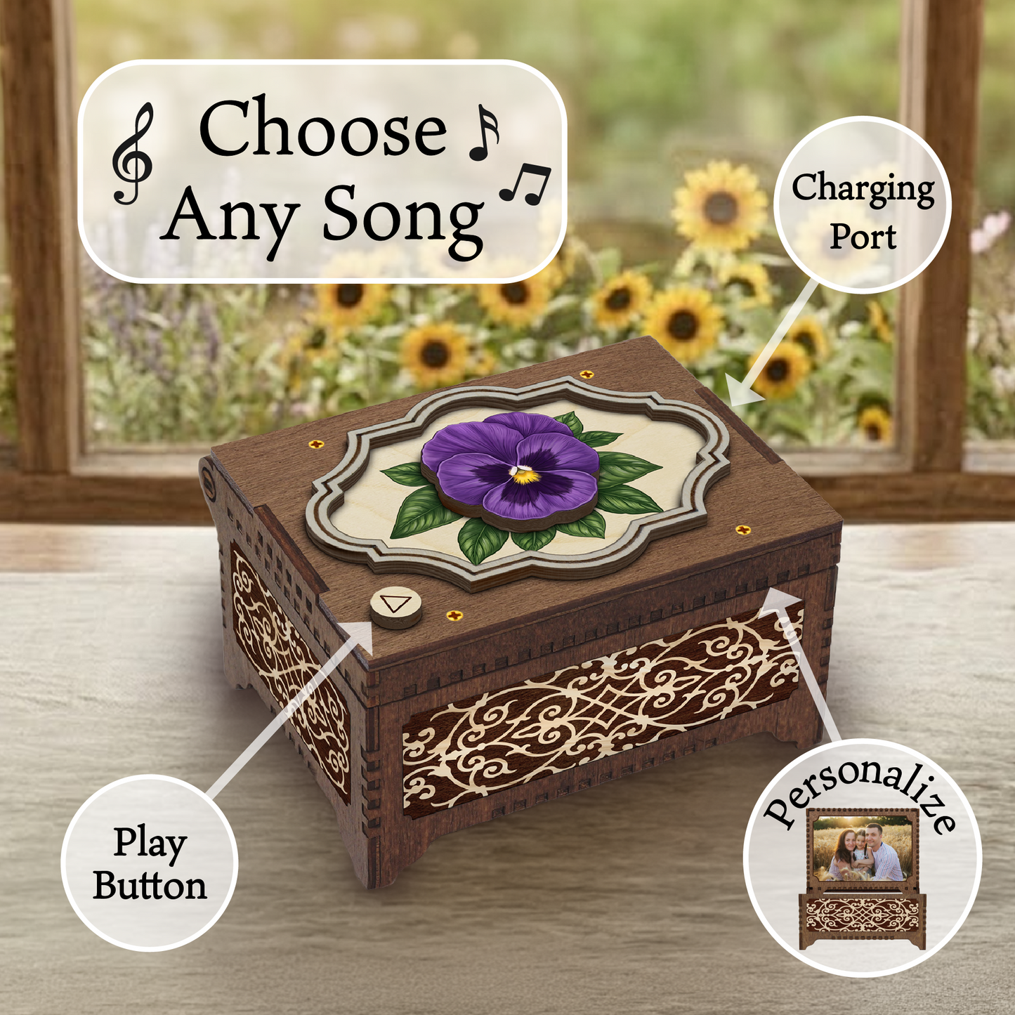 Colorful Pansy Music Box