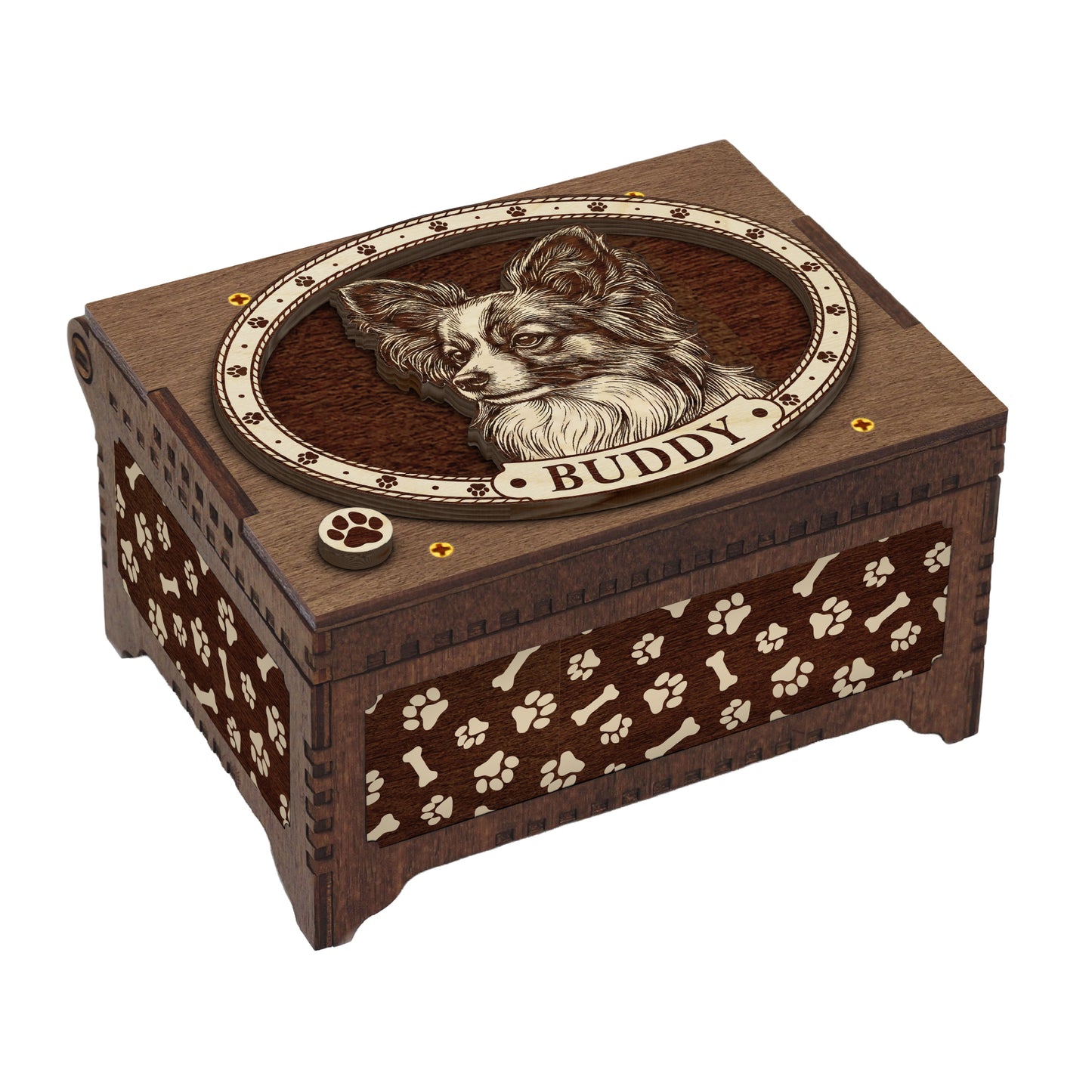 Papillon Dog Custom Memorial Music Box, Urn