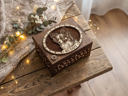 Papillon Dog Custom Memorial Music Box, Urn
