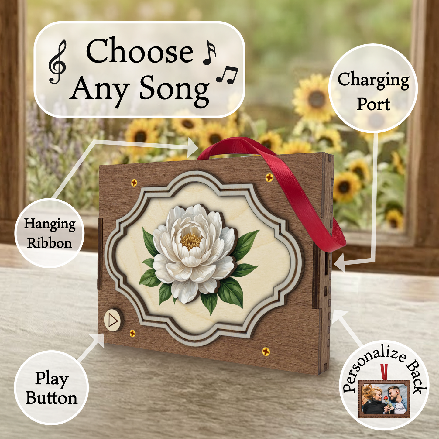 Flower MP3 Musical Ornament, 21 Flower Choices