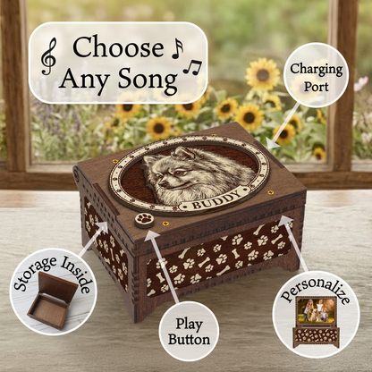 Pomeranian Dog Custom Memorial Music Box, Keepsake Urn