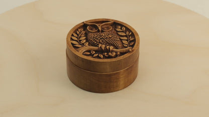 Owl Carved Wood Box