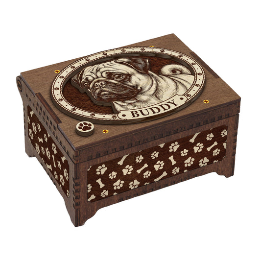 Pug Dog Custom Memorial Music Box, Urn