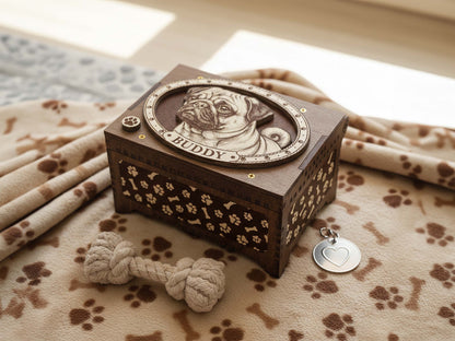 Pug Dog Custom Memorial Music Box, Urn