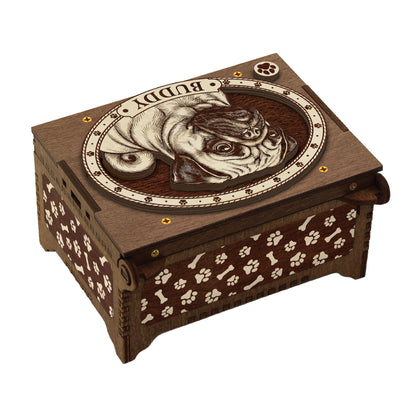Pug Dog Custom Memorial Music Box, Urn