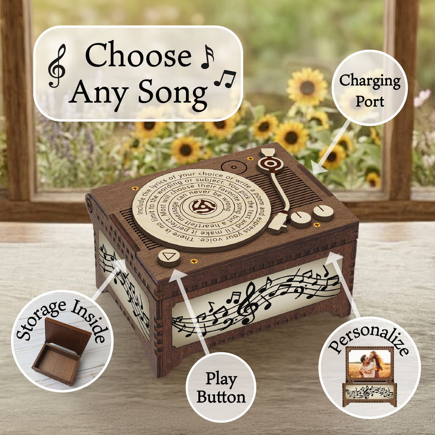 Wood Record Player MP3 Music Box