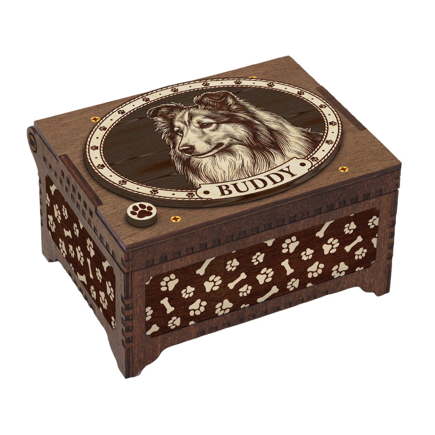 Rough Collie Dog Custom Memorial Music Box, Urn