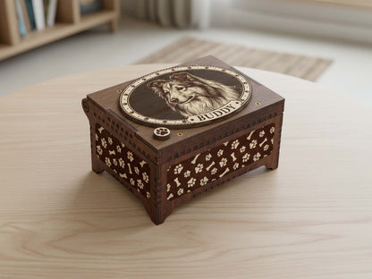 Rough Collie Dog Custom Memorial Music Box, Urn