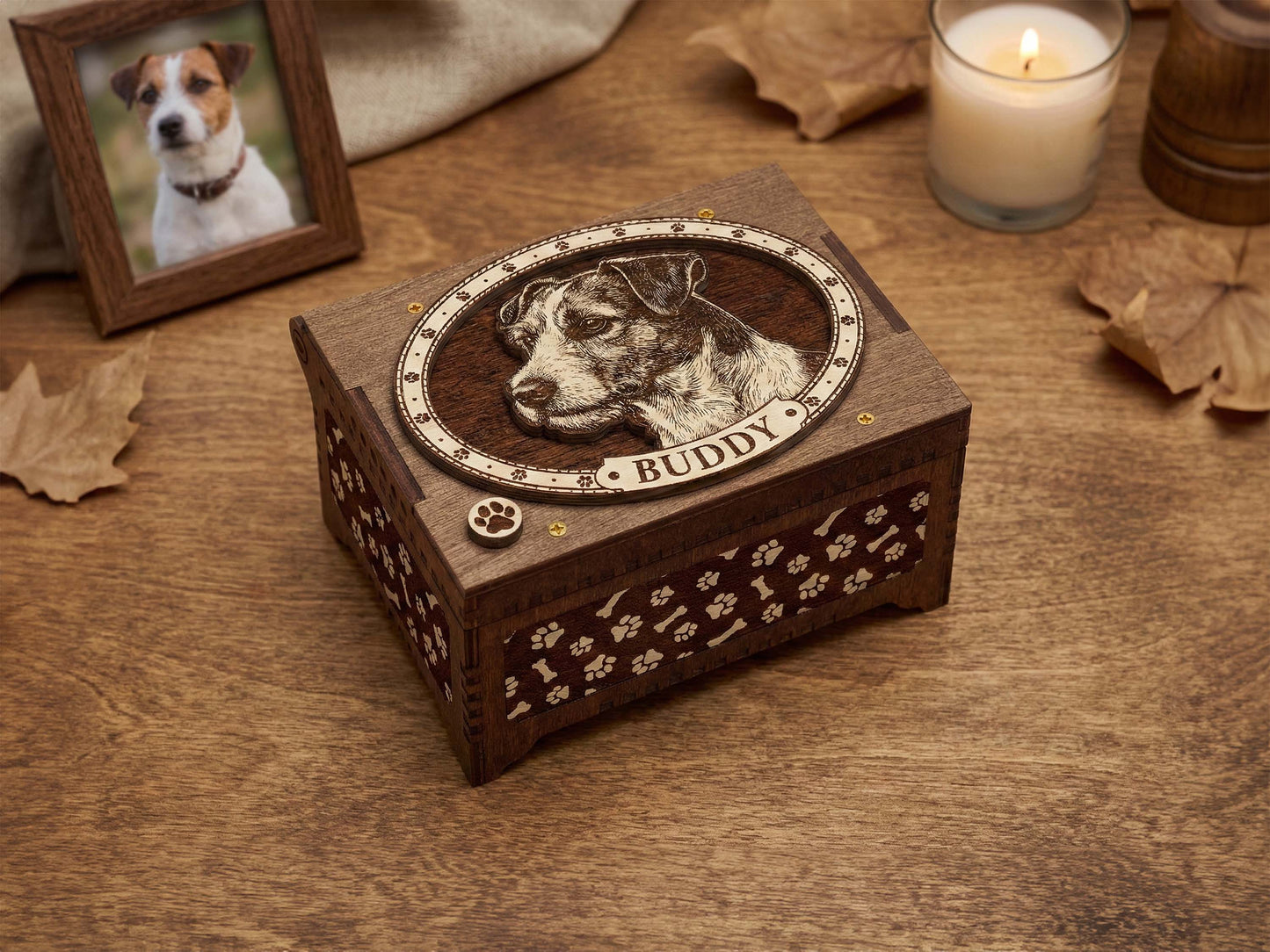 Russell Terrier Dog Custom Memorial Music Box, Urn