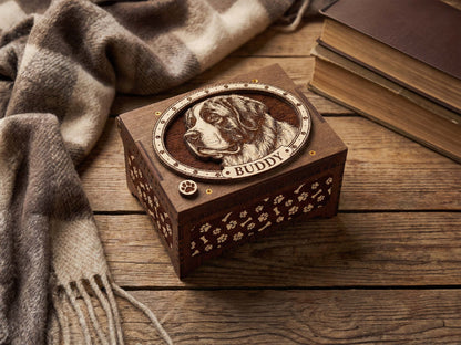 Saint Bernard Dog Custom Memorial Music Box, Urn