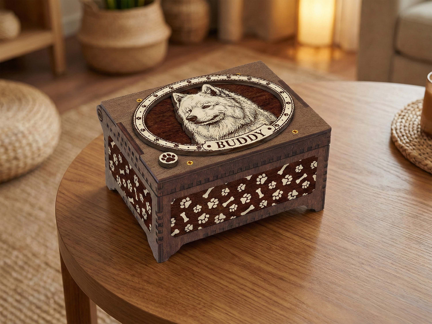 Samoyed Dog Custom Memorial Music Box, Urn