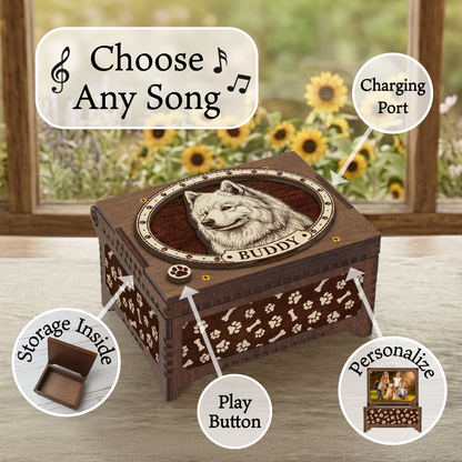 Samoyed Dog Custom Memorial Music Box, Keepsake Urn