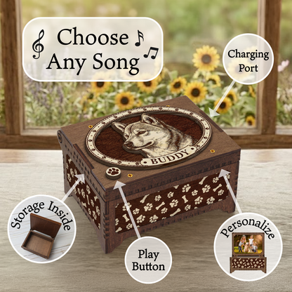 Shiba Inu Dog Custom Memorial Music Box, Keepsake Urn