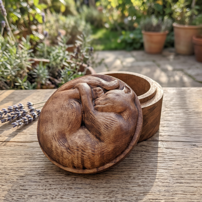 Sleeping Cat Carved Box