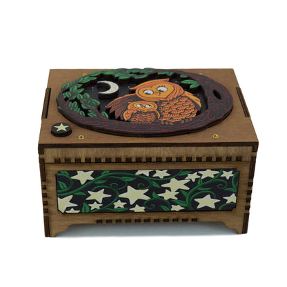 Colorful Mother and Baby Owl Music Box