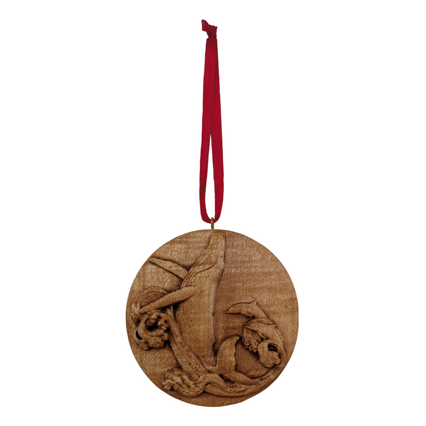 Whale & Dolphins Carved Wood Ornament
