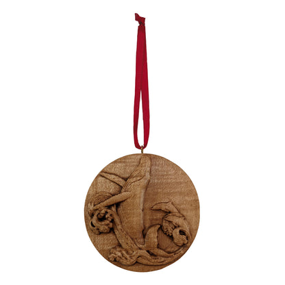 Whale & Dolphins Carved Wood Ornament