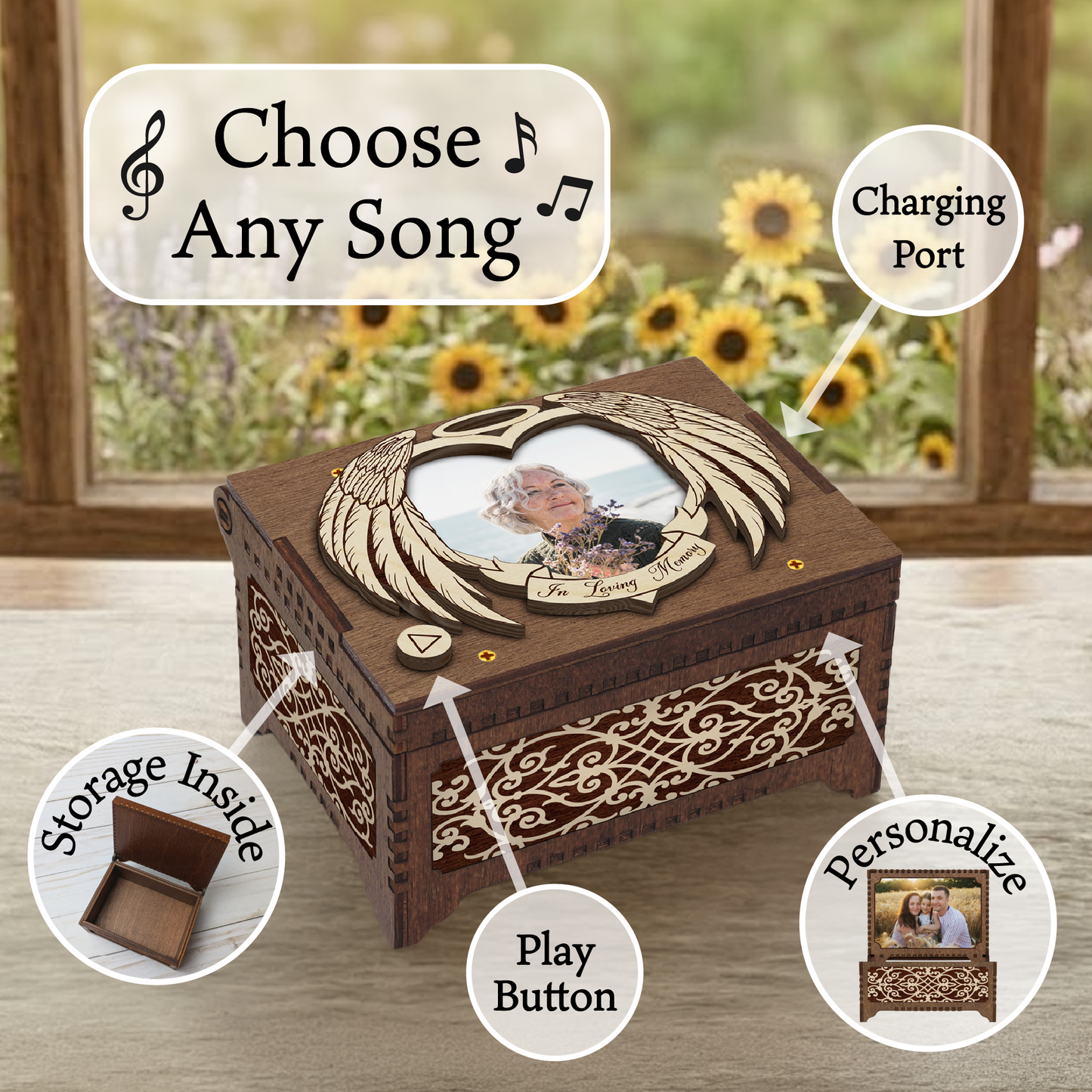Angel Wings Wood  MP3 Music Box