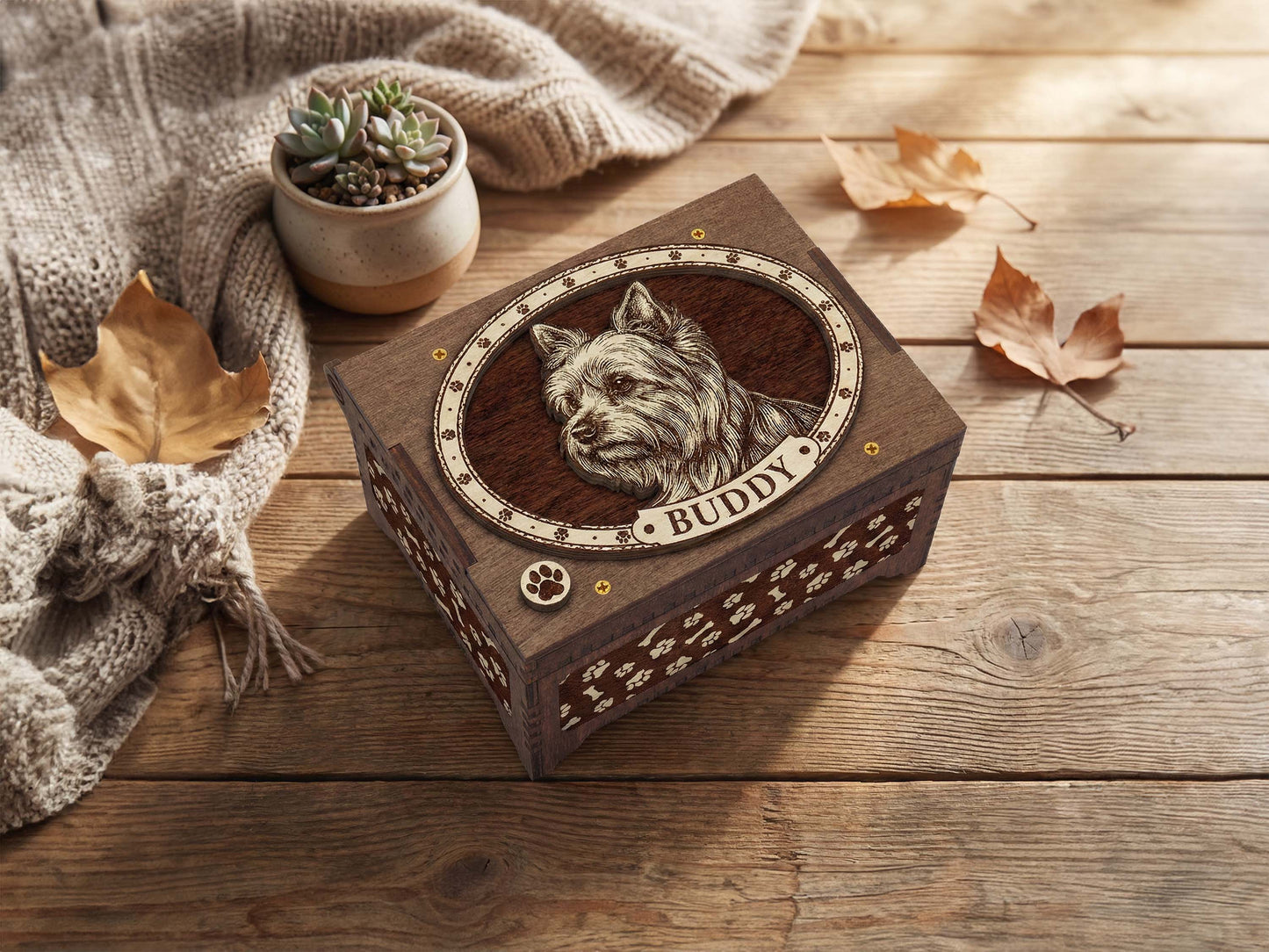 Yorkshire Terrier Dog Custom Memorial Music Box, Urn