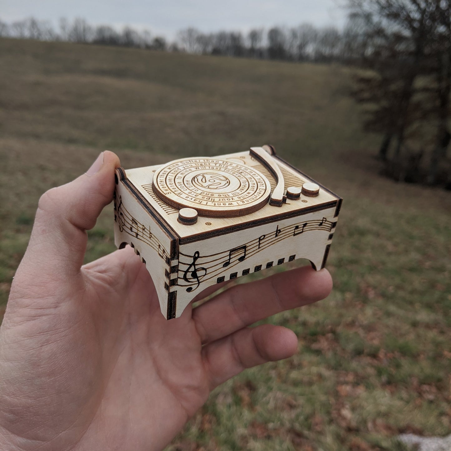 Engraved Mini Record Player Music Box