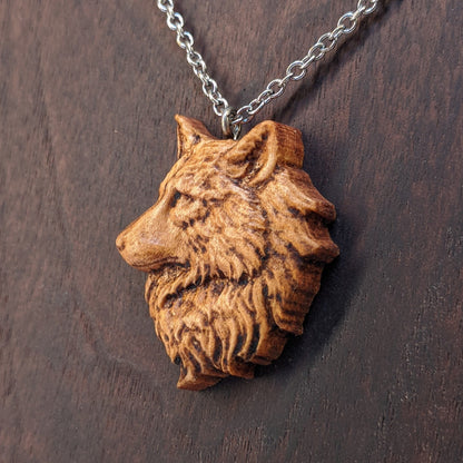 Wolf Head Profile Carved Pendant