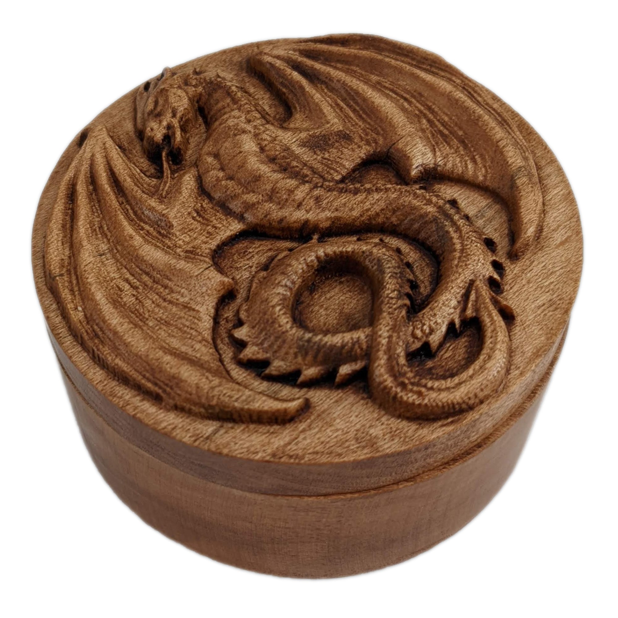 Carved Dragon Round store Wood Box