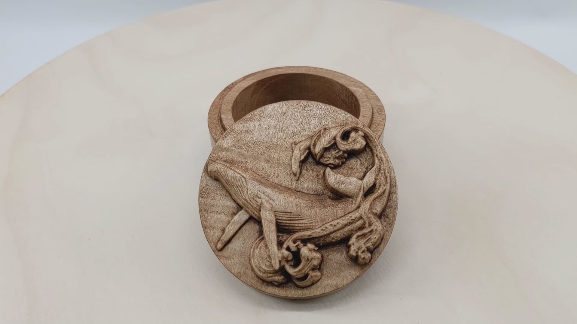 Whale Wood Carved Round Keepsake newest Box