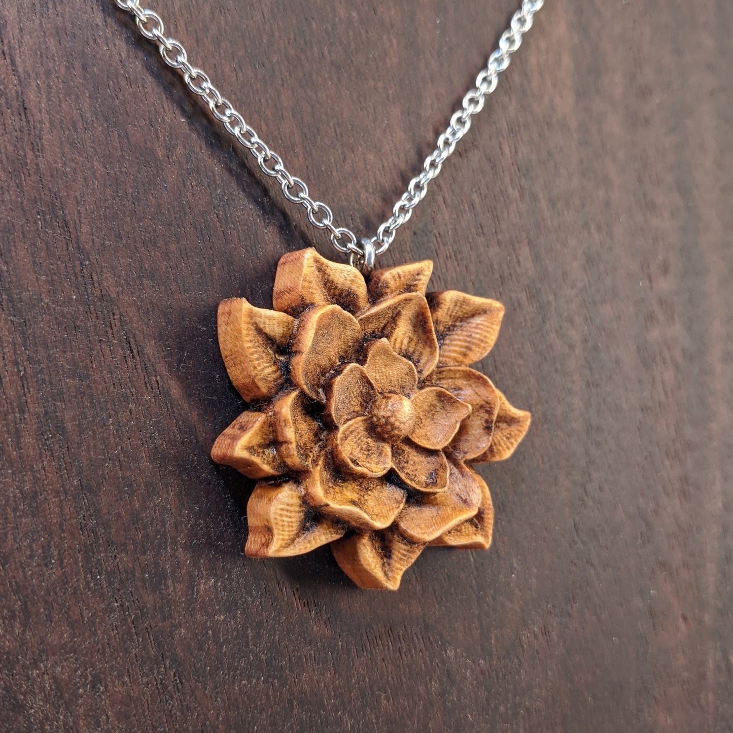 Daisy Flower Carved Wood Pendant Necklace – Davidson Workshop