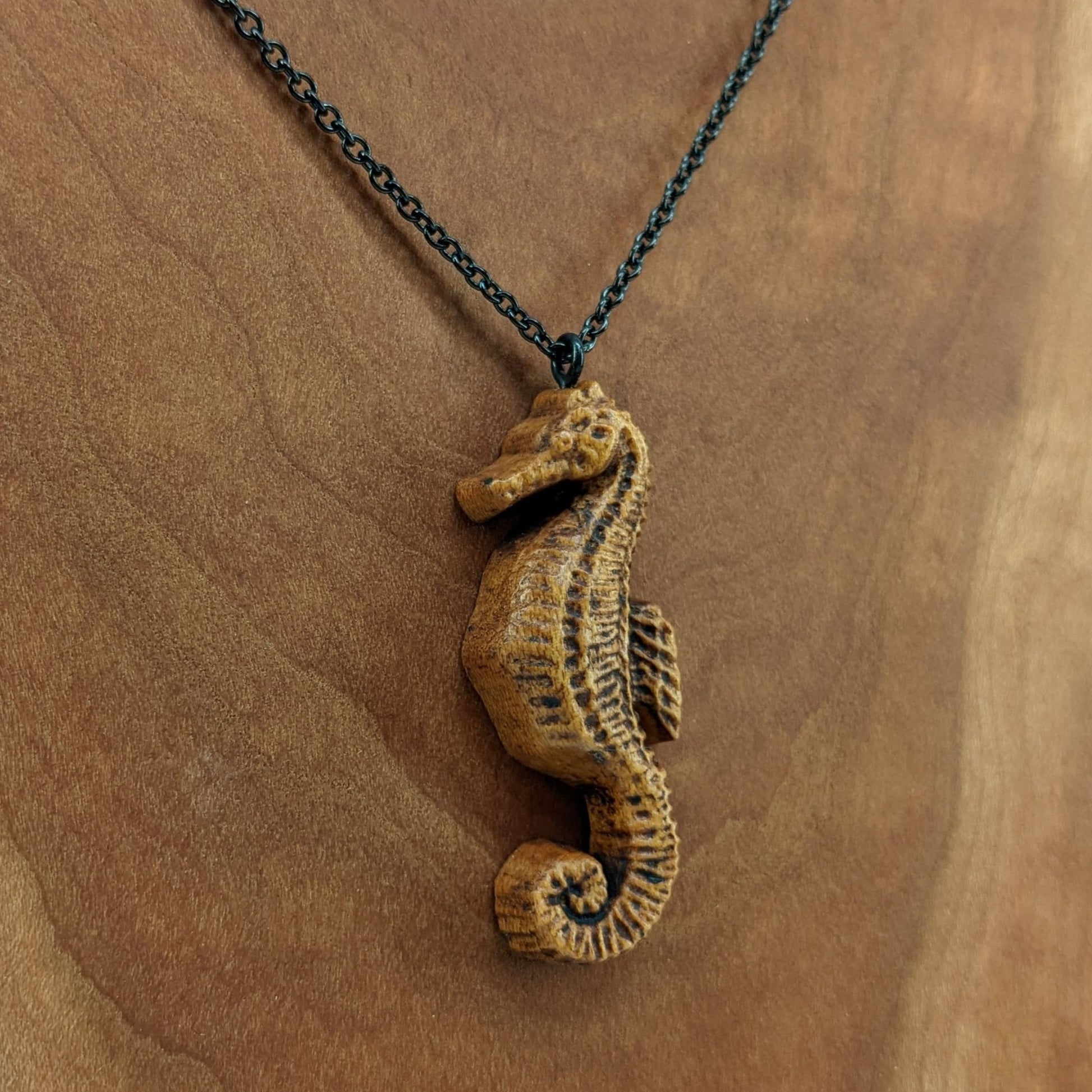 Seahorse Carved Wood Pendant Necklace – Davidson Workshop