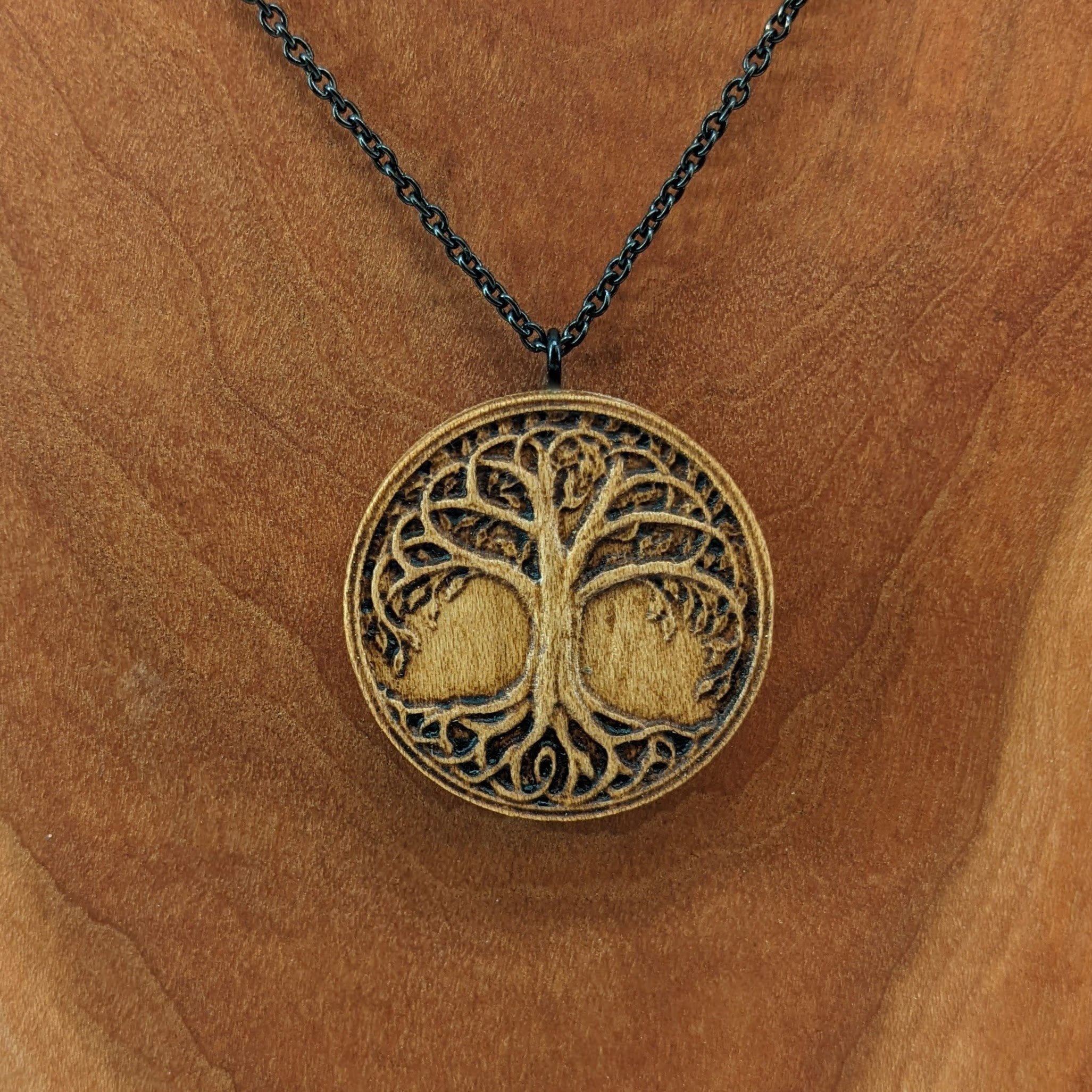 Gold Plated Chakra Tree of Life Circle Pendant Necklace